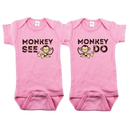 

Nursery Decals and More Twin Bodysuits for Girls Includes 2 Bodysuits 3-6 Month Monkey See