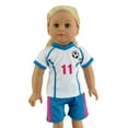 thumbnail image 3 of American Fashion World Blue & Pink Soccer Uniform 6pc Set Made to fit an 18in Doll, 3 of 4