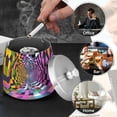 thumbnail image 4 of Yayeee Ashtray with Lid for Cigarette Smokeless Stainless Steel Home Ash Holder, Green Wavy Plaid, 4 of 7