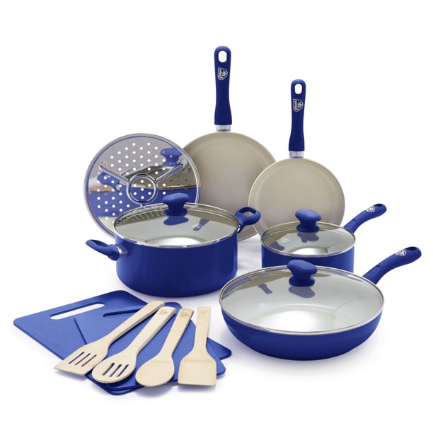 GreenLife Savory 15pc Cookware Set, Night Blue