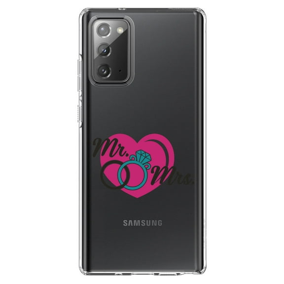 DistinctInk Clear Shockproof Hybrid Case for Galaxy Note 20 ULTRA (6.9" Screen) - TPU Bumper Acrylic Back Tempered Glass Screen Protector - Mr. & Mrs. Wedding Rings Heart