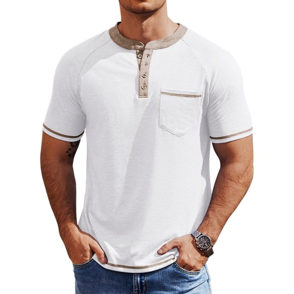 COOFANDY Mens Henley Shirts Short Sleeve Casual Button T-Shirts Slim Fit Tee Shirts Summer Vintage T Shirts with Pocket
