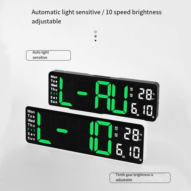 Baohd Wall-mounted Dual Alarms LED Clocks Large Digital Display For Wide Applicable Scenarios black green