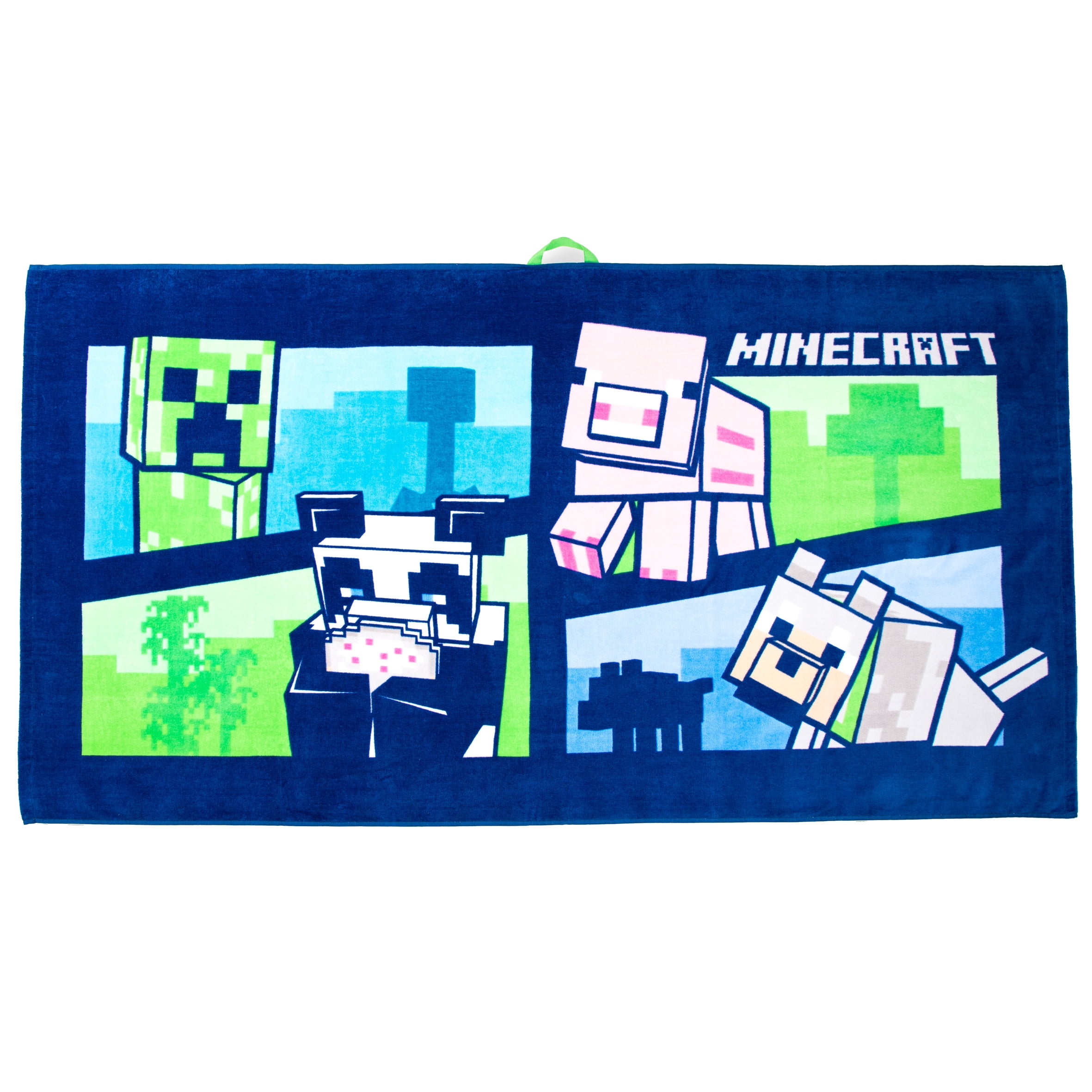 Minecraft Oversized Kids 100% Cotton Towel and Character Loofah Set, Green, Mojang