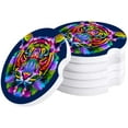 thumbnail image 1 of FMSHPON Pop Art Colorful Tiger Dark Blue Set of 2 Car Coaster for Drinks, Absorbent Ceramic Stone Coasters Cup Mat with Cork Base for Home Kitchen Room Coffee Table Bar Decor, 1 of 5