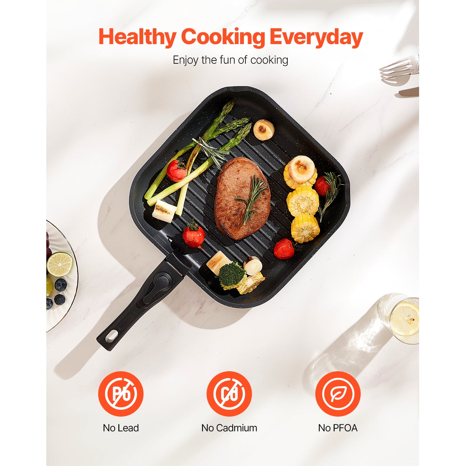 KFFKFF 17-Item Cookware Set, Granite Nonstick with Removable Handles, Compact Induction-Compatible Kitchenware, Ideal for RV Kitchens, Includes Fry, Sauce, Saute Pans, Tempered Glass Covers