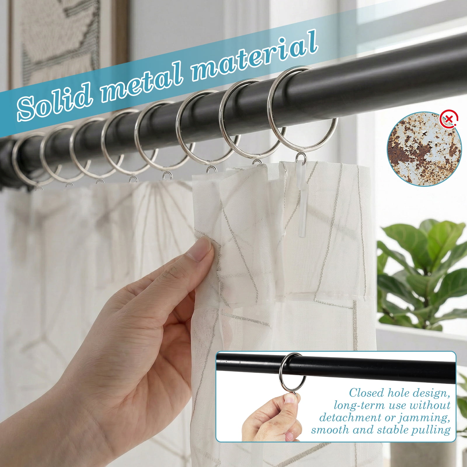 100Pcs Curtain Rings with Eyelets Heavy Duty Metal Drapery Ring 1.8 Inch I D Fits Rods up to 1.26 in Home Bathroom