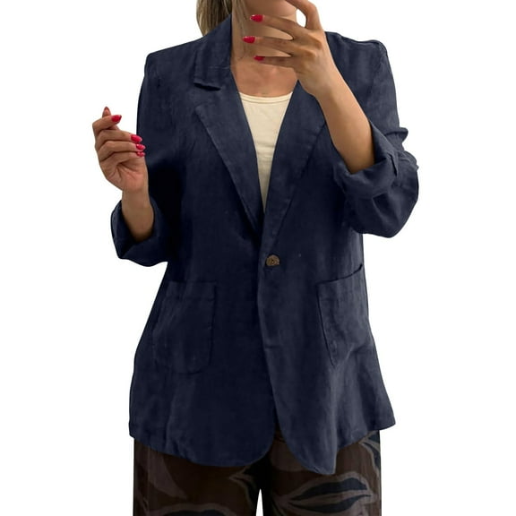 Niaviben Long Blazers for Women Linen Blazer Women Loose Cardigan for Women Womens Fall Jackets Jacket for Women Blazer for Women Jacket Women Navy L