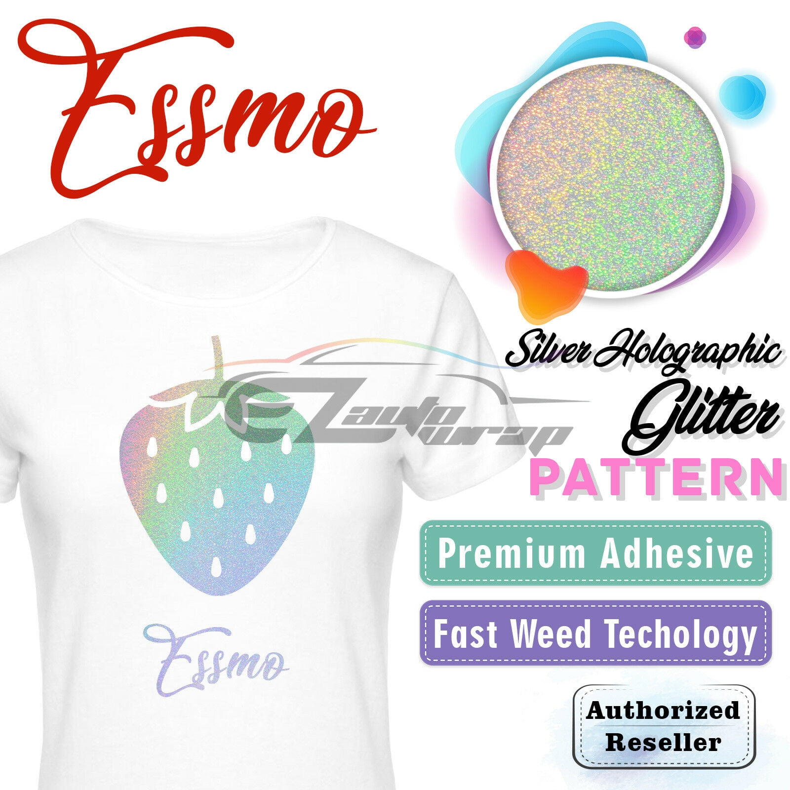 Essmo™ Silver Holographic Glitter Heat Transfer Vinyl HTV TShirt 20" Iron Press SP22 20"x480"