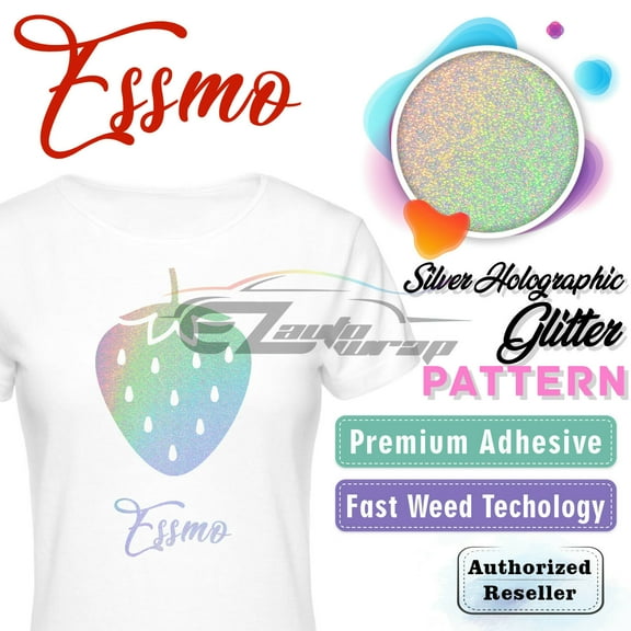Essmo™ Silver Holographic Glitter Heat Transfer Vinyl HTV TShirt 20" Iron Press SP22 20"x12"