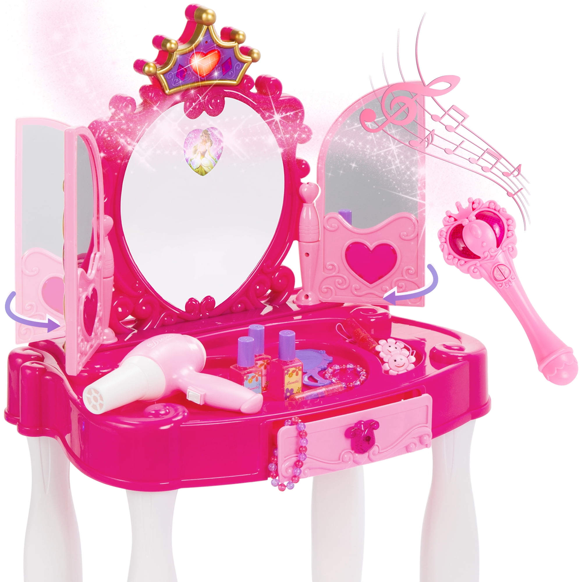 Girls Role Playset Dressing Table w/ Earrings Rings Lipstick Pretend Toys 