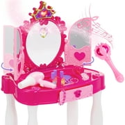 Best Choice Products Kids Vanity Mirror Set Girl Pretend Play Toy w/ Magic Wand Remote, Hairdryer, Stool & Accessories
