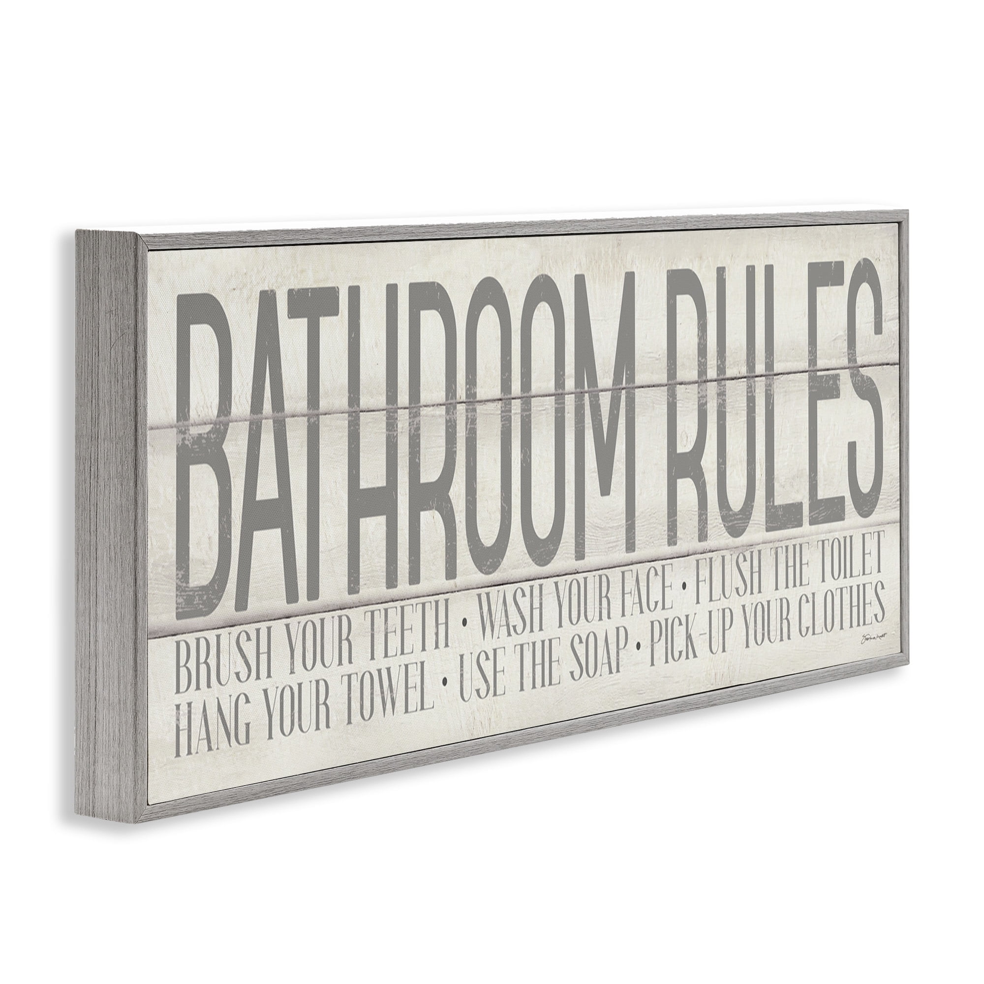 Stupell Industries Planked Style Bathroom Rules Abstract Painting Gray Framed Art Print Wall Art, 24 x 10