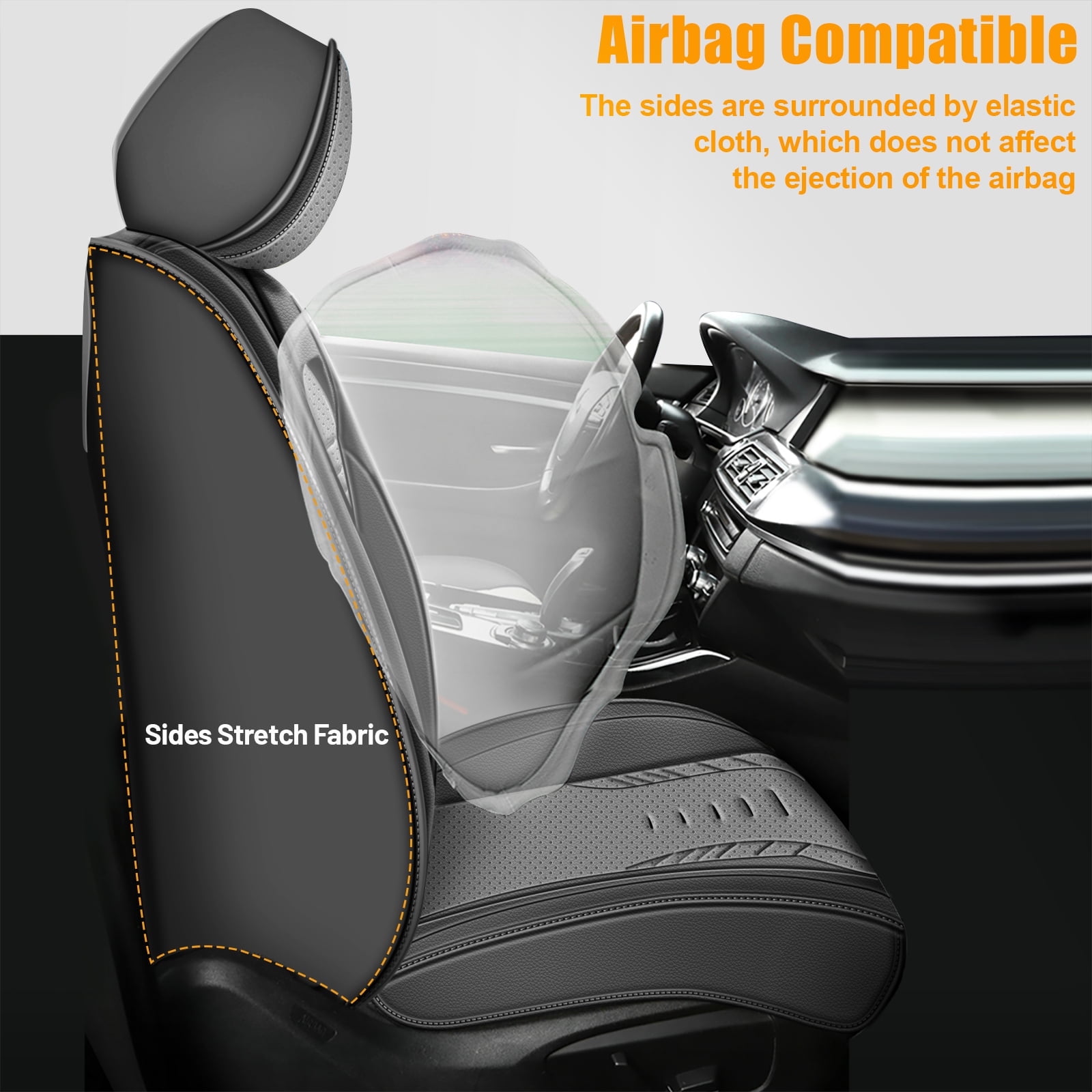 DIKSOAKR Full Set Seat Covers for Toyota RAV4 2013-2018, Breathable Perforated Faux Leather Car Seat Cover 5 Seats Interior Automotive Accessories (Black&Grey)