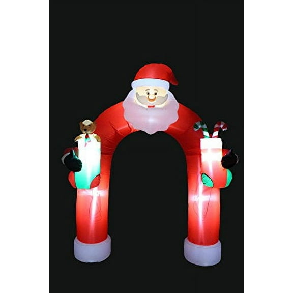 9 Foot Tall Giant Christmas Inflatable Santa Claus Archway Arch with Teddy Bear Sugar Cane Cute LED Lights Lighted Blowup Party Decoration for Outdoor Indoor Home Garden Family Pro