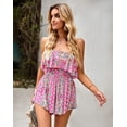 thumbnail image 5 of NAYTOAO Women's Bohemian Print Strapless Tube Top Romper, Ruffle Smocked Waist Summer Short Jumpsuit, 5 of 7