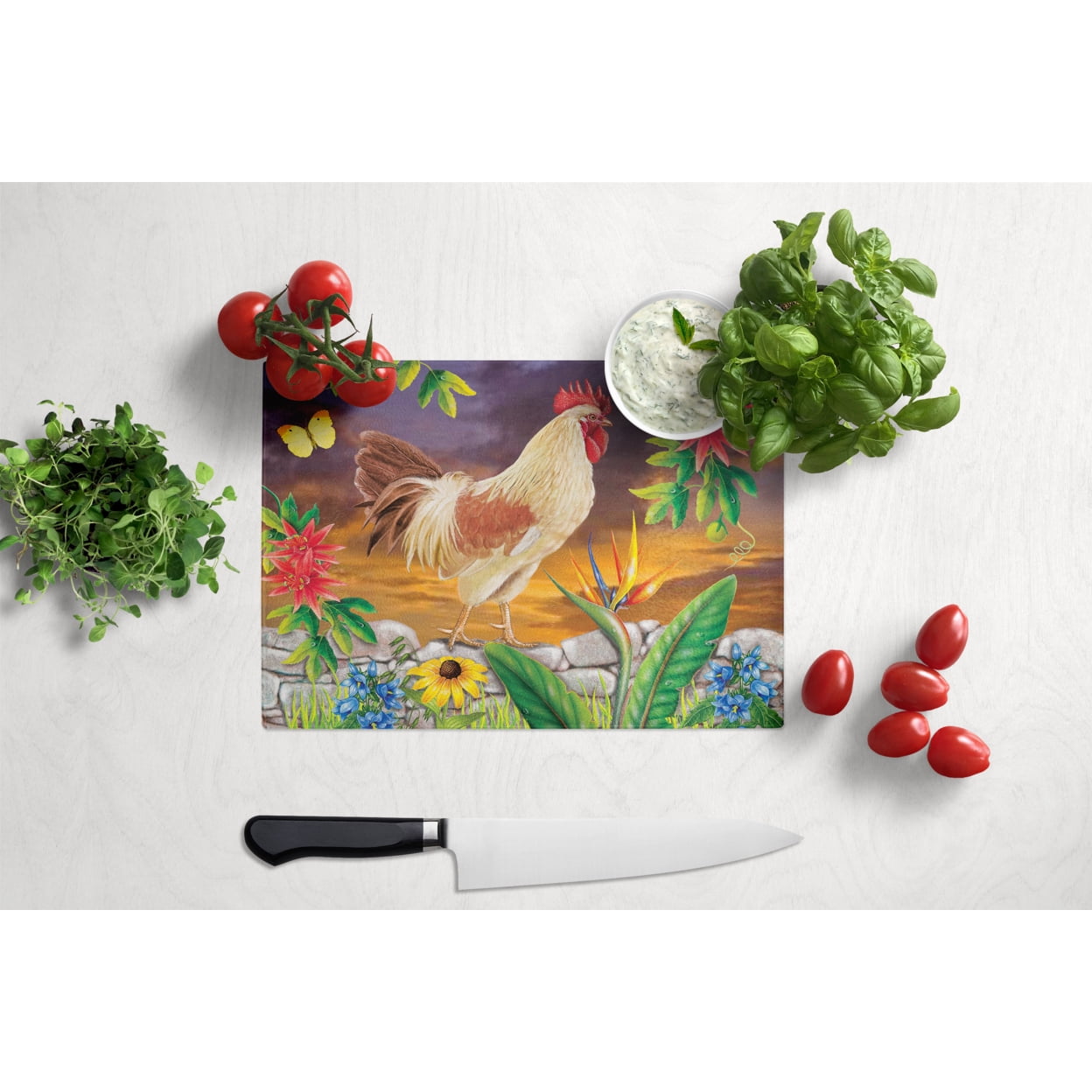 White Rooster Glass Cutting Board Large PRS4025LCB