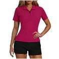 thumbnail image 2 of Roncen Women's V Neck Short Sleeve Tops Quarter Zip Collared Shirts Polo Shirts Summer Tees, 2 of 9