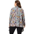 thumbnail image 4 of Cárdigans de talgrande pamujer, parte delanteabierta, mangas 3/4, estampado de búho, chaquetas pacubrir gris 2X, 4 of 6