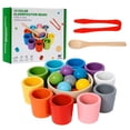 thumbnail image 2 of Montessori Educational Toys Wooden Color Classification Cup for Kids Early Learning Baby Color Cognition Matching Concentration Training, 2 of 3