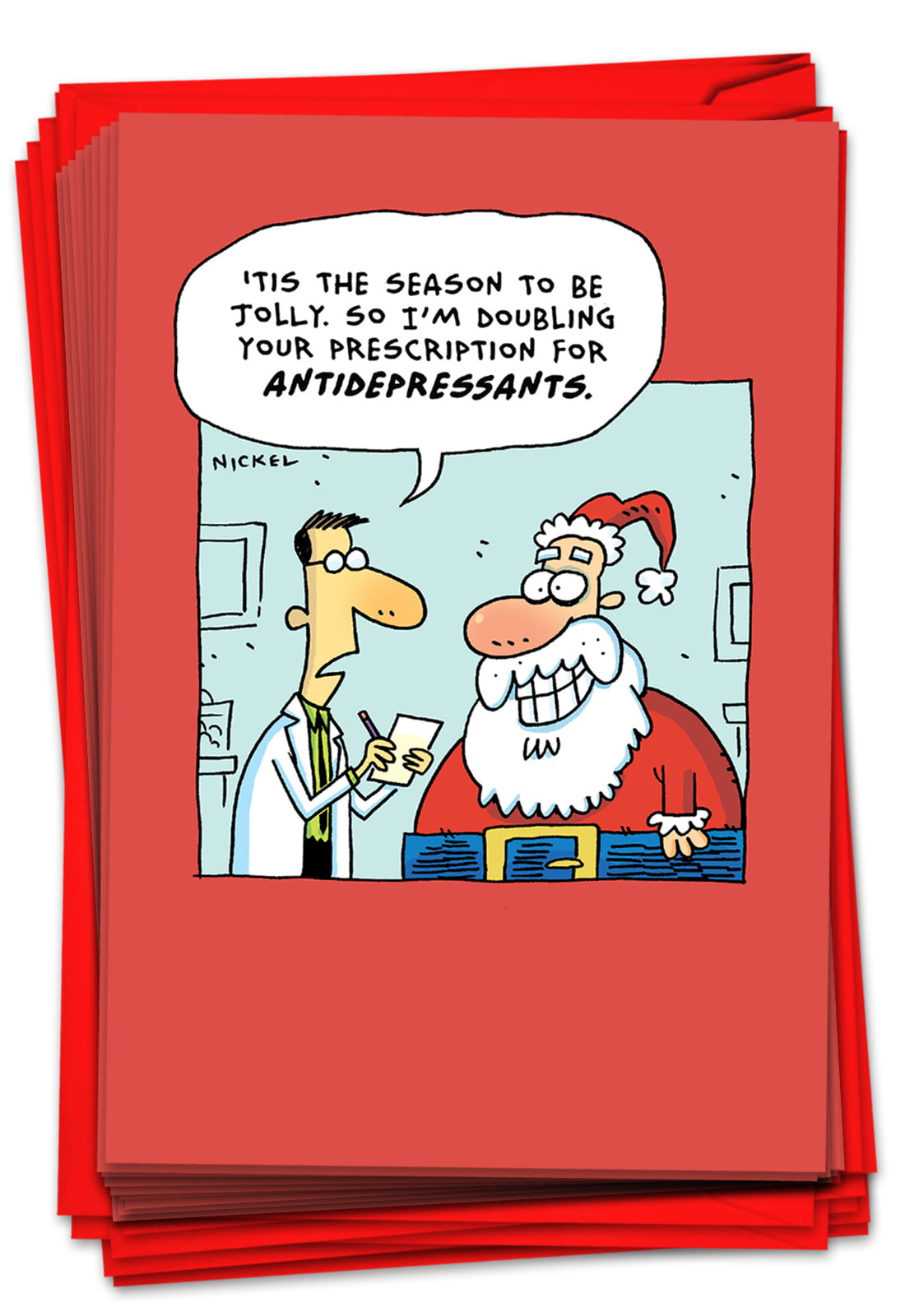 12 Cartoon Christmas Cards for Adults - Medicated Santa Claus Humor ...