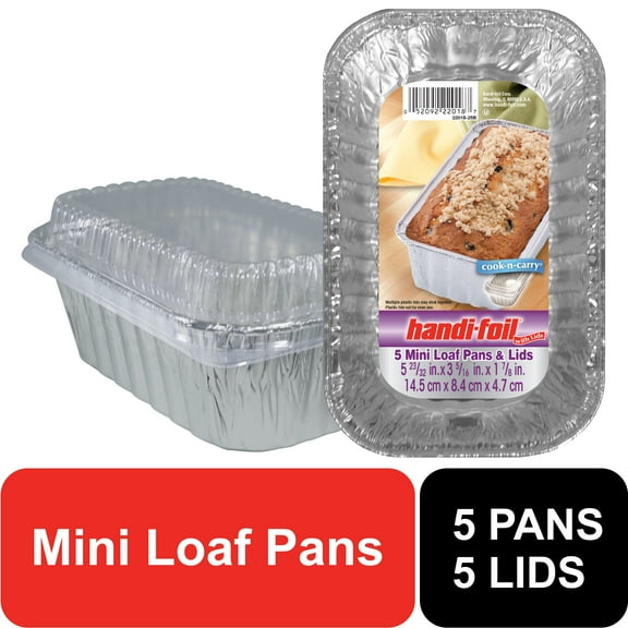 Handi-Foil Aluminum Mini Loaf Pans with Lids, 5 Count