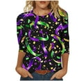 thumbnail image 2 of Womens Mardi Gras Shirts 3/4 Sleeve Tops Plus Size Mask Graphic Crew Neck Striped Tee Shirt Loose Casual Tunic Party Tops Holiday Mardi Gras Clothes 2026, 2 of 7