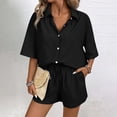 thumbnail image 3 of Women's Summer Striped Print Short Sleeve Loungewear Pajama Set Soft Two Piece Sleepwear Shorts Set - Black S, 3 of 7