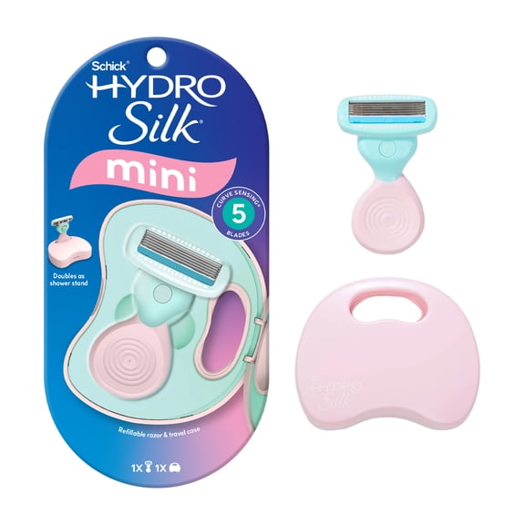 Schick Hydro Silk Mini Razor, 5-Blade Travel Razor for Women, 1 Mini Handle, 1 Refill & 1 Case