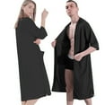 thumbnail image 5 of Men Robes Zipper Front Housecoat Knee Length Half Sleeve Bathrobe Couple Robes Lightweight Nightgown Casual Robes with Pockets & Belt, Black S-2XL, 5 of 9