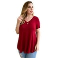 thumbnail image 4 of VOIANLIMO Womens Plus Size Casual Tops V Neck Short Sleeve Shirt Floral Blouses Tunic Tops M-4X, 4 of 8