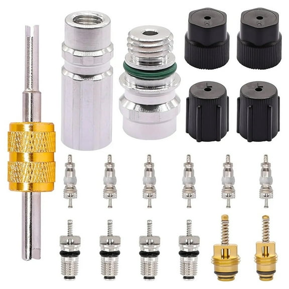 19PC Air Conditioning Valve Core Kit for R134a Valve Core AC Service Port Seal