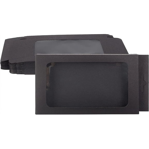 20 Pack Kraft Paper Boxes with Clear Window 7x3.5x0.6" Black Gift Packaging Boxes for DIY handcrafting