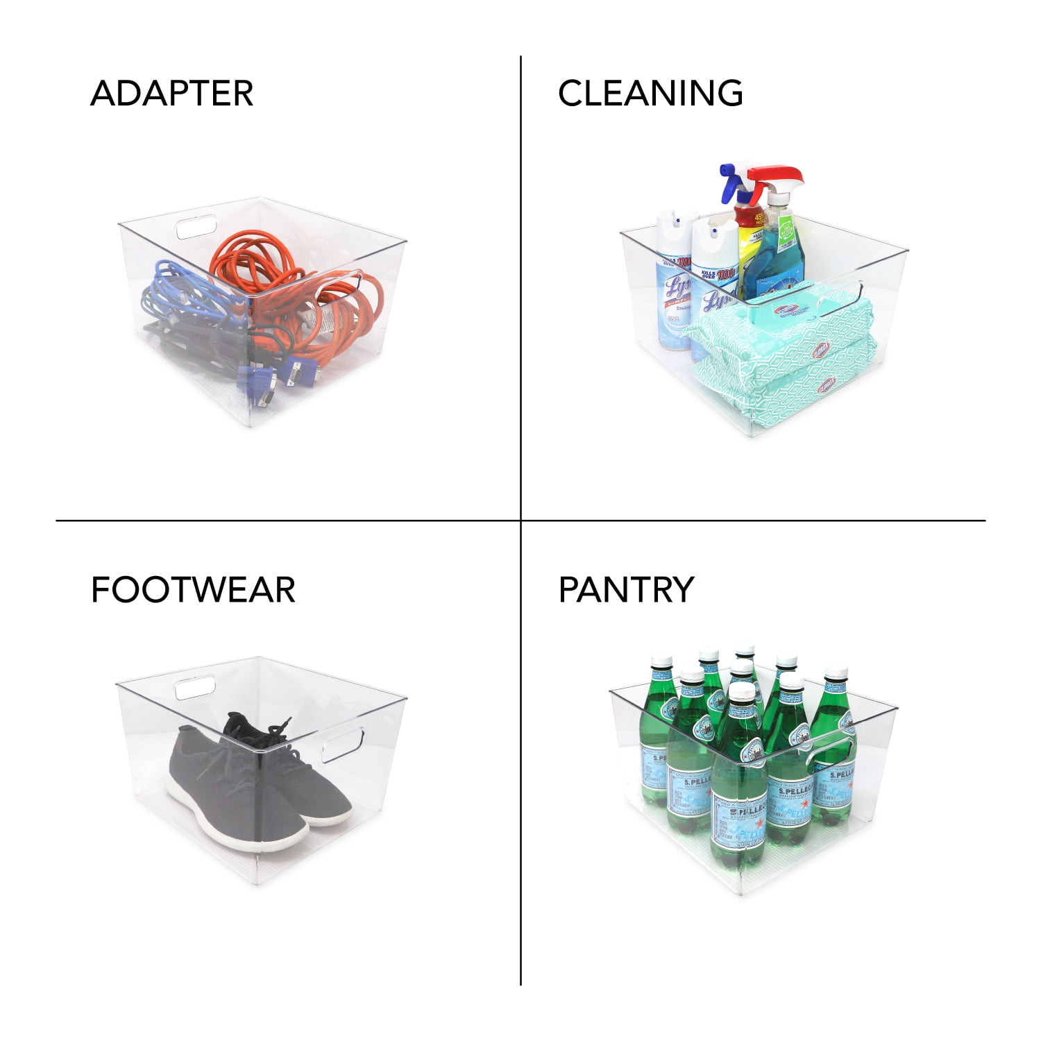 Isaac Jacobs Clear Bin Organizers with Handles, Extra-Large, 3-Pack – Stackable Plastic Storage Bins for Kitchen, Pantry, Fridge, and Home Organization