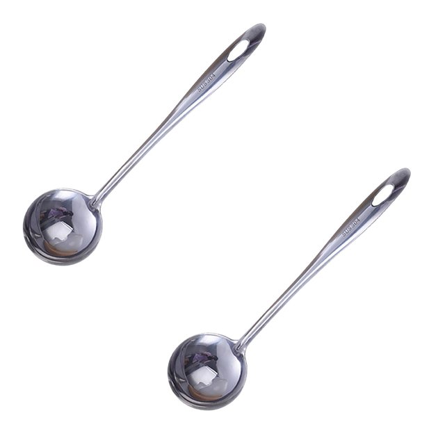 Oleegame 2PC Stainless Steel Cutlery Set Stainless Steel Soup Spoon Leaking Kitchen Utensils Tableware Hot Pot Spoon Kitchen Utensils Cooking Can Be Hung Handle.