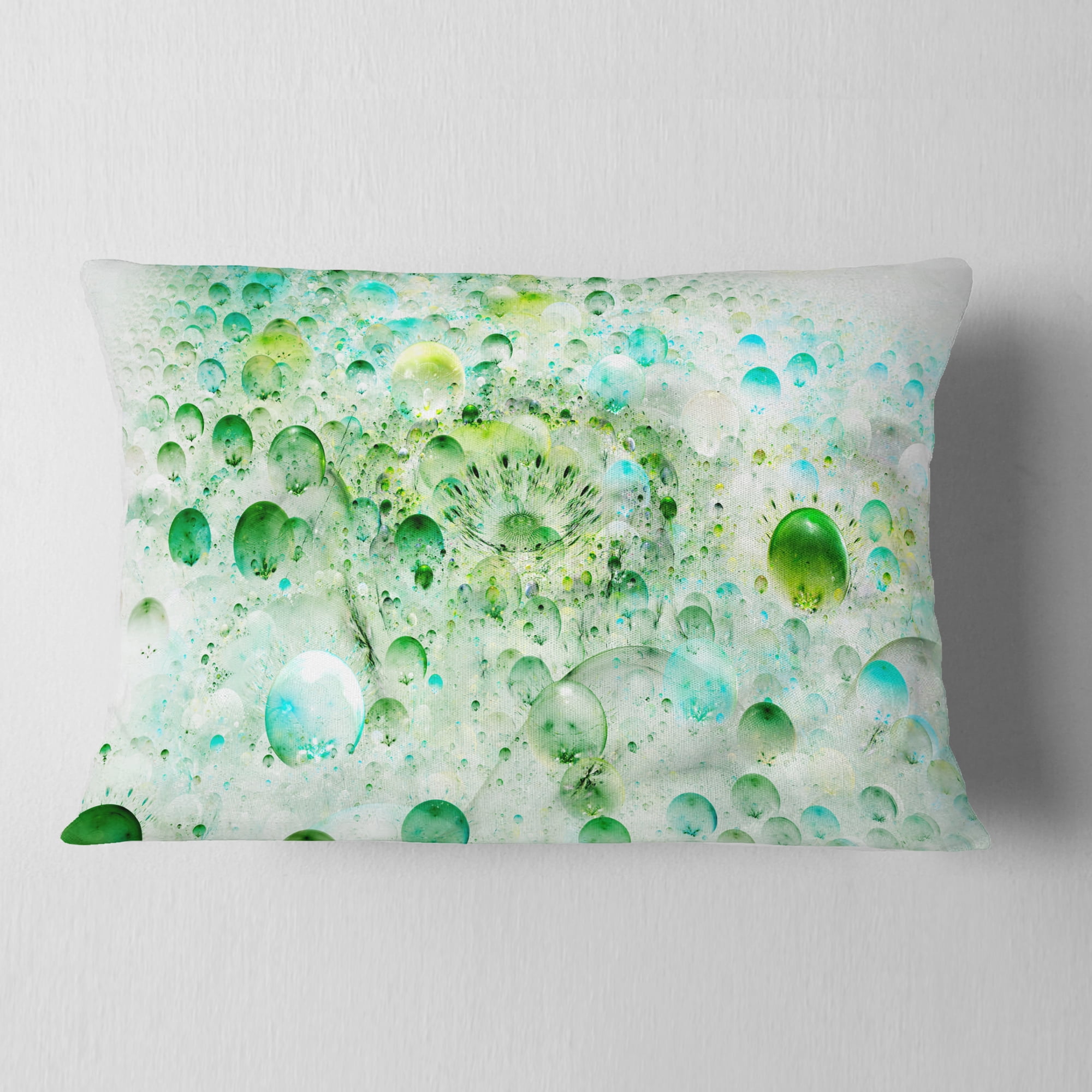 Designart Green Blue Fractal Molecules - Abstract Throw Pillow - 12x20
