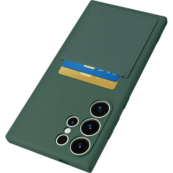 Compatible for Samsung Galaxy S24 Ultra with Card Holder - Wallet Phone Case for Galaxy S24 Ultra Hold 1-2 Cards for Women Men - Protective Soft Silicone Card Case for Galaxy S24 Ultra Green