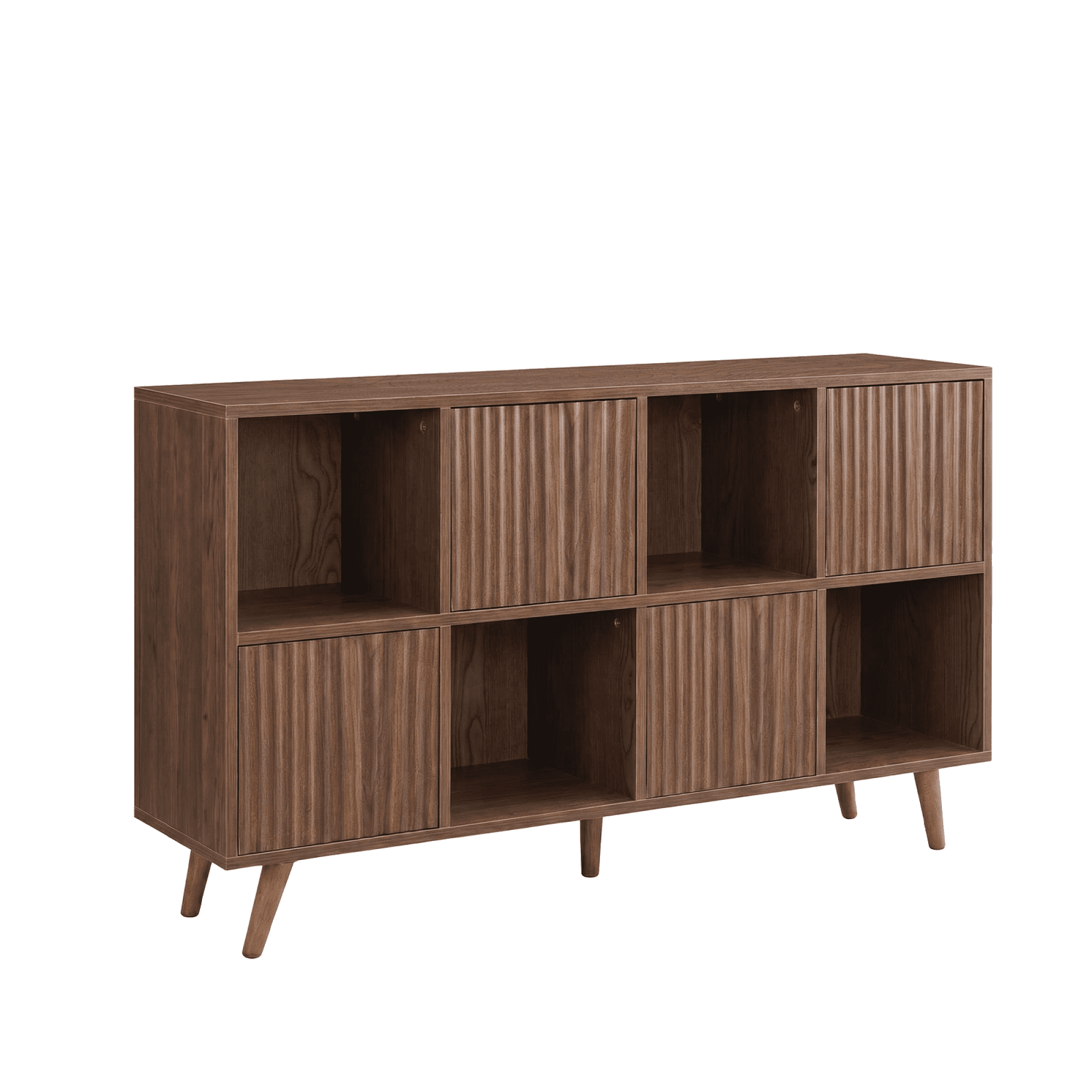 Leumius 8 Cube Bookcase Storage Cabinet with 4 Doors, Freestanding Cube Shelf Organizer for Living Room Bedroom Office Walnut