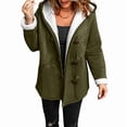 thumbnail image 2 of Women'S Fleece Collar Long Sleeve Hooded Button-Down Jacket with Pockets Army Green XXXL, 2 of 7