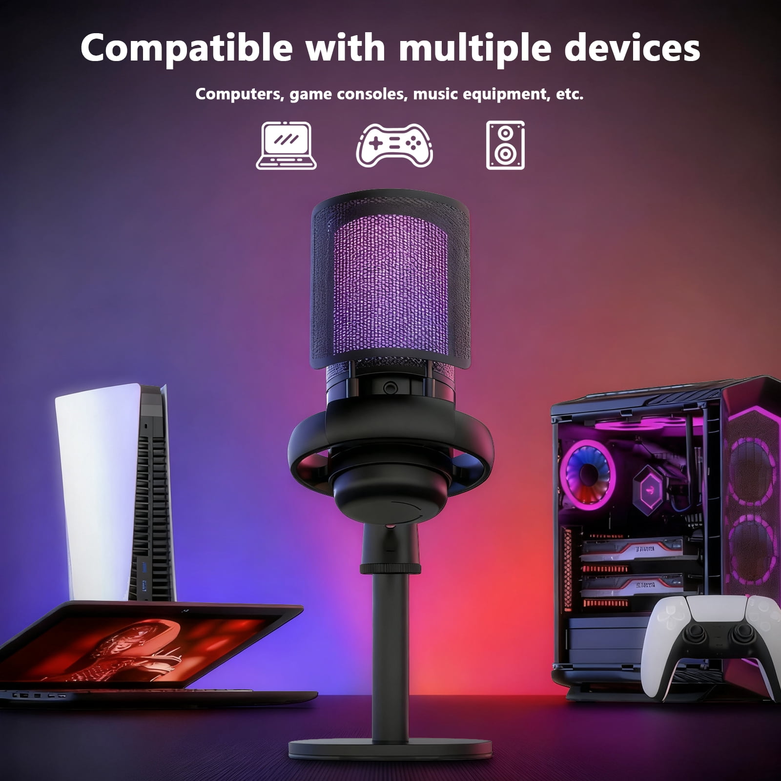 Gaming Microphone,USB Computer Microphone for PC,Laptop,Condenser Mic RGB,Stand Mic,Cardioid Mic with Quick Mute and Headphone Jack,Recording,YouTube,Game Monitoring,Live Streaming,Podcast & Singing