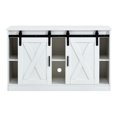 thumbnail image 5 of DreamBuck Wooden TV Stand, Sliding Barn Door Cabinet, Decorative Farmhouse Entertainment Center Table with Wood Storage Cabinet for Livingroom and Bedroom, White, 5 of 8