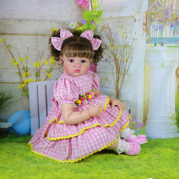 Muñecas para Niñas Pequeñas de 25 Pulgadas/63,5 Cm: Vida Como Reborn, Vinilo de Tacto Suave, Regalo Especial de Cumpleaños, Fiesta a Cuadros Rosas a Partir de 3 Años