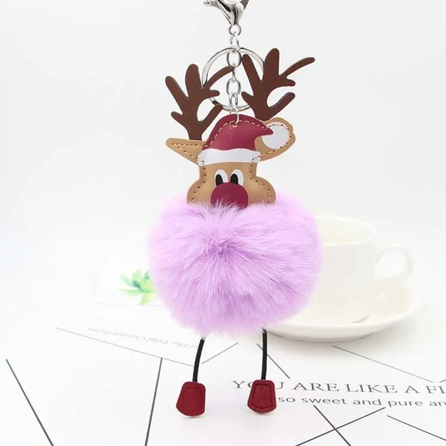 Llavero con colgante de alce de felpa de cuero, Pompón, Bola de piel de reno, muñeco, adornos de Navidad, recuerdos de fiesta, nuevo