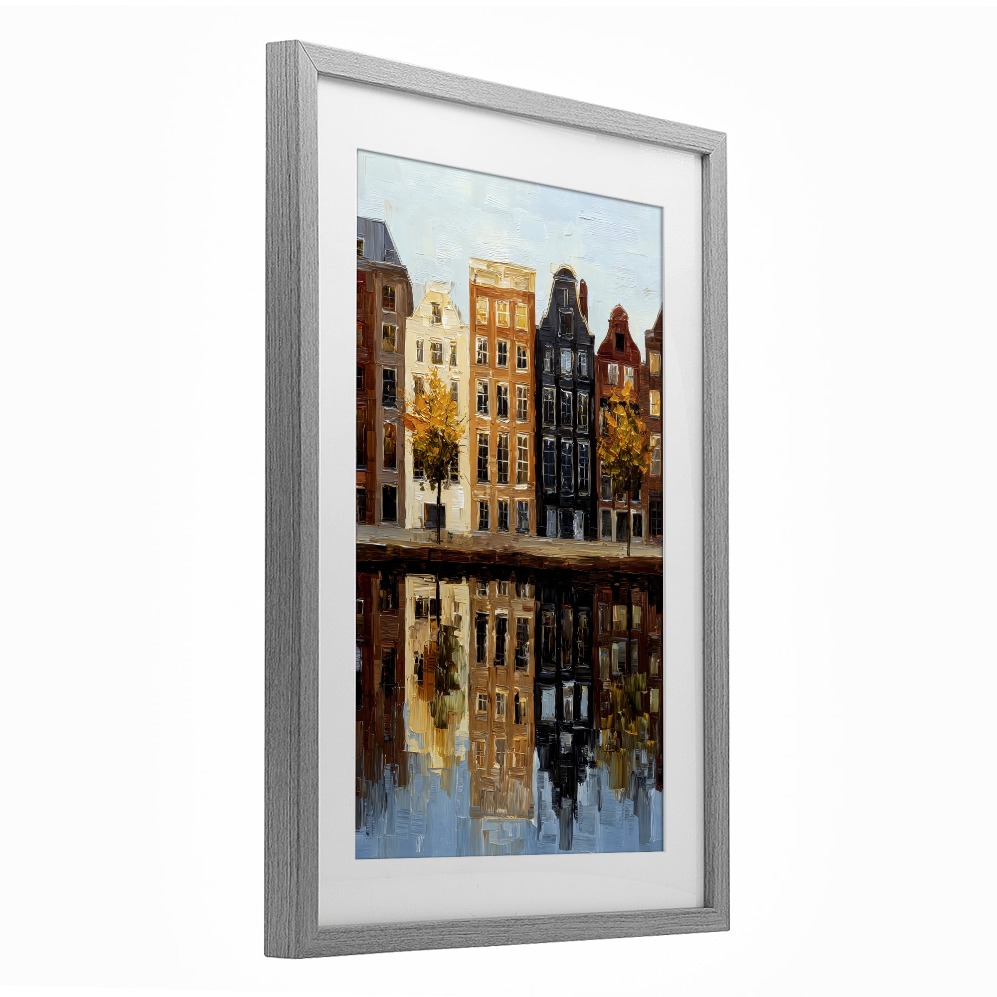 Stupell Industries City Reflection over Canal Gray Framed Print Under Glass, design by Petal Prints Design