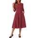 thumbnail image 1 of Vestido de trabajo elegante para mujer INSPIRE CHIC con mangas 3/4, cuello redondo, plisado y corte midi, talla XS, color rojo oscuro, 1 of 6