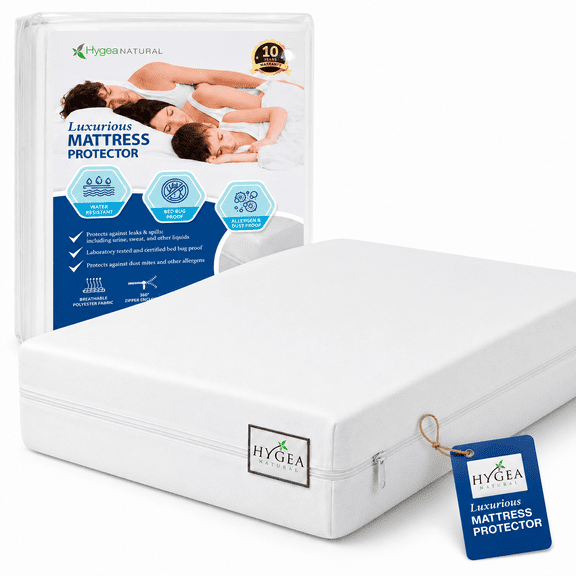 Hygea Natural Luxurious Bed Bug Mattress Protector Cover Zipper Bedding, Waterproof, Twin