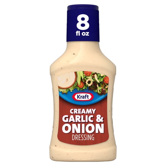Kraft Creamy Garlic & Onion Dressing, 8 fl oz Bottle, for Salads and Dipping, Made with Real Caramelized Onion, No Artificial Flavors or Dyes