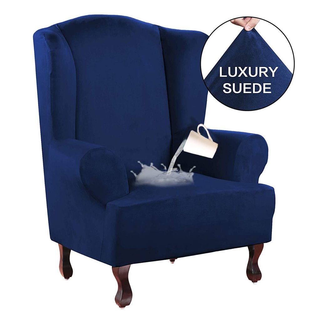 Waterproof Luxury Suede Fabric Wing Chair Cover Non Slip Stretch Wingback Armchair Slipover Sofa