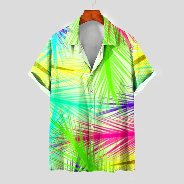 Mefallenssiah Mode Hommes Confortable Impression Manches Courtes Col Chemise Chemisier