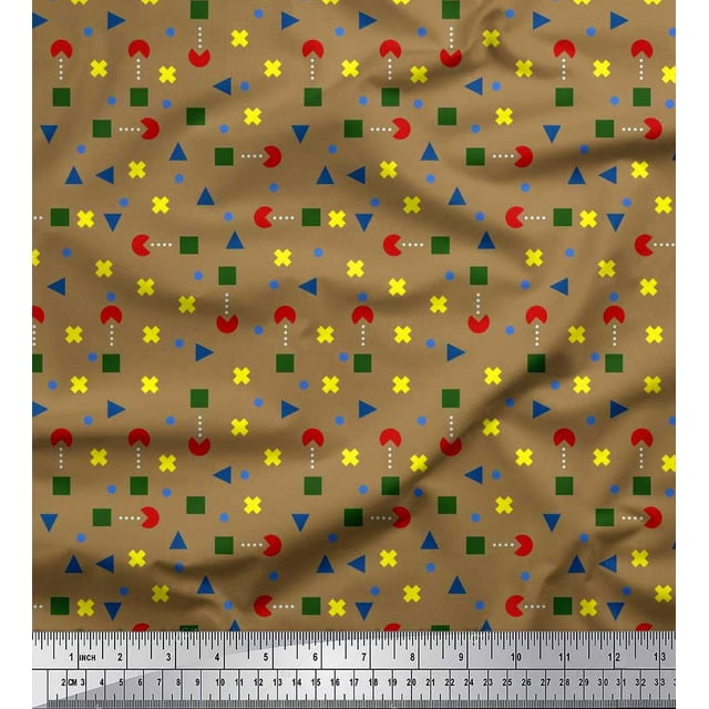 Soimoi Cotton Poplin Fabric Dot,Cross Sign & Square Geometric Fabric Prints by Yard 42 Inch Wide